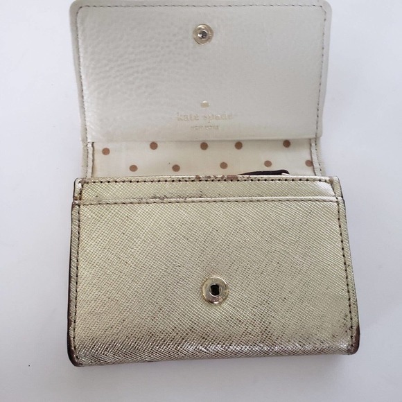 Kate Spade ID Window Wallet Coin Card Key Ring Case Metalic Gold Small Poor - Picture 3 of 8